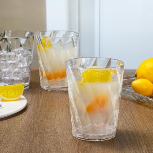LemonRoad 12 Pack Plastic Drinking Glasses Set Reusable 13.5 oz Rocks & 20 oz Water Cups Set Stackable Plastic Tumblers Ki...
