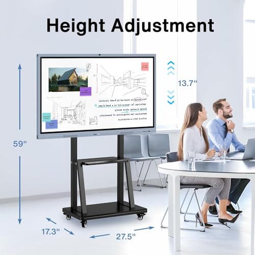 43-65" Height Adjustable Mobile Stand for Smart Boards | with 4 Lockable Wheels & Universal Mount | Versatile Classroom, H...