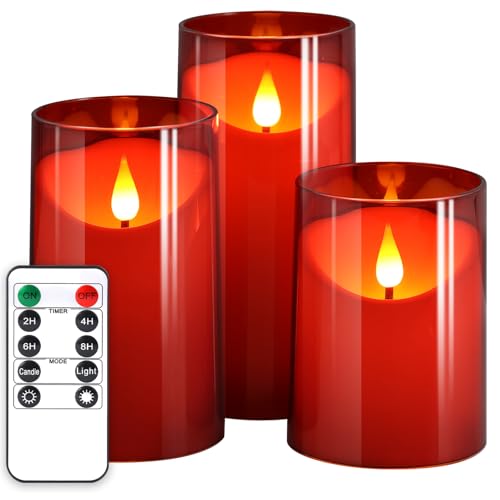 NURADA Flameless Candles with Remote Timer: 3D Wick Battery Operated Led Pillar Fake Candle Set for Wedding Birthday Valen...