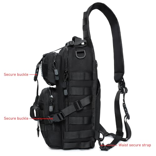 Lemubeane Tactical Sling Bag Backpack Military Rover Shoulder Sling Pack EDC Molle Range Bag Crossbody Chest Pack (Black)