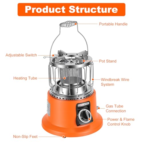 3000W 2 in 1 Portable Propane Heater Outdoor Heater Gas Stove Cooking Stove with Handle Pot Stand Gas Pipe for Patio RV Ca...