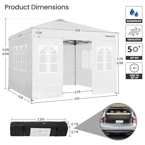 Yaheetech 10x10 FT Pop Up Canopy Tent with 4 Side Walls & One-Push Setup & Roller Bag, Outdoor Heavy-Duty Instant Event Te...