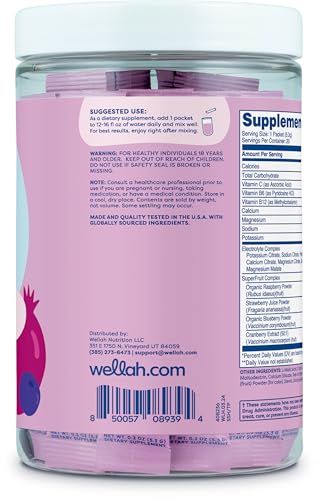 Wellah Splish Splash Hydration (Blueberry Pomegranate) 20 Stick Packs - Electrolyte Drink Mix with Superfruit Complex