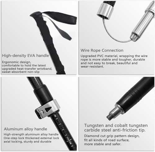 Carbon Fiber Hiking Poles 2pcs, Collapsible Nordic Trekking Poles,Cork Handle Ultralight Folding Walking Sticks, Hiking St...