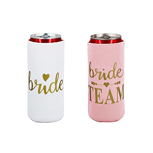 LADY&HOME Bachelorette Slim Can Coolers for Bridesmaid, Set of 10 Bride and Team Bride Can Cooler for Bachelorette Party F...