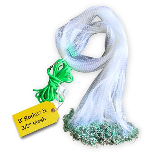 Silver Catch Cast Nets 4.5ft-10ft Radius|3/8",1/2",1" Mesh for Fishing with Chain Bottom, Salt Water Casting Fishing Net G...