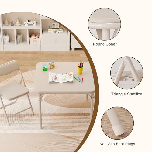 GAOMON Boys and Girls Folding Table and Chairs Set of 3, Portable Table and Chair with Pu Soft Cushion, No Installation Re...