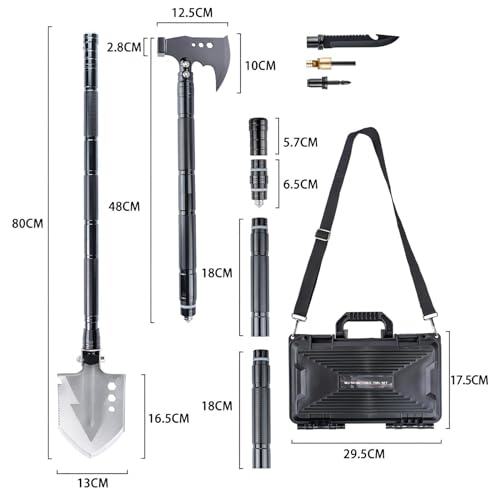 Camping Shovel Axe Outdoor Survival Shovel Set, Multifunctional Folding Tactical Shovel Hatchet Combo, High Carbon Steel C...