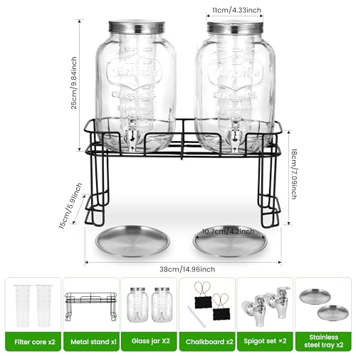 2 Pack1 Gallon Glass Drink Dispensers For Parties .Beverage Dispenser,Glass Drink Dispenser With Stand And Spigot (Plastic...