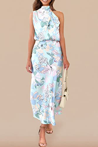 PRETTYGARDEN Women's 2026 Summer Satin Dress Elegant Sleeveless Mock Neck Cocktail Party Maxi Dresses