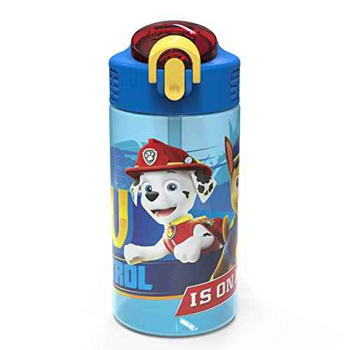 Zak Designs 16oz Kids Durable Plastic Spout Cover and Built-in Carrying Loop, Leak-Proof Water Bottle Design for Travel (16 oz, Paw Patrol Marshall),PWPT-T123