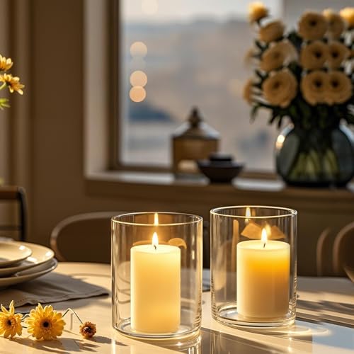 TBWIND 12pcs Small Glass Cylinder Vases for Centerpieces, 4 Inch Clear Flowers Vase for Wedding Decorations, Glass Hurrica...