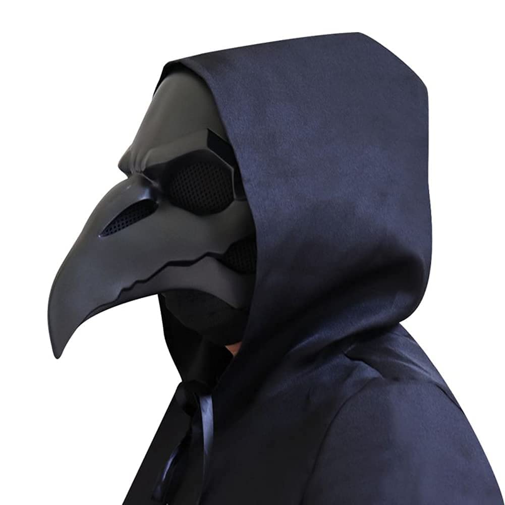 Cafele Steampunk Plague Doctor Bird Mask with LED Light, Retro Long Nose Beak Cosplay Halloween Masquerade Costume Props (Black no LED)