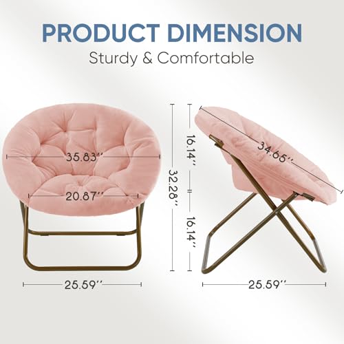 DUMOS Comfy Saucer Chair, Faux Fur Lounge Seasting XL Circle Chair for Bedroom, Dorm & Gaming, Foldable Fashion Accent Sea...