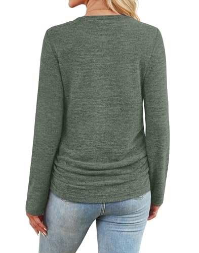 SAMPEEL Womens Sweaters Long Sleeve Shirts Fall Fashion 2025 Trendy Tops Ruched Outfits Winter Clothing