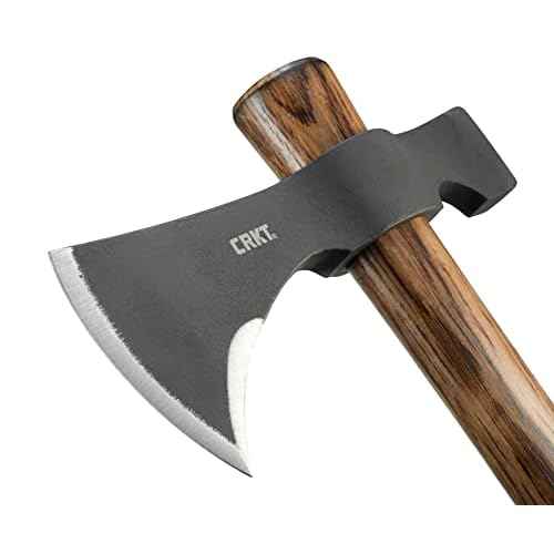 CRKT Black Woods Chogan Tomahawk Axe: RMJ T-Hawk Lightweight Outdoor Camping Axe with Hammerhead, Forged Carbon Steel Blade, Hickory Wooden Handle, Includes Sheath 2730KS