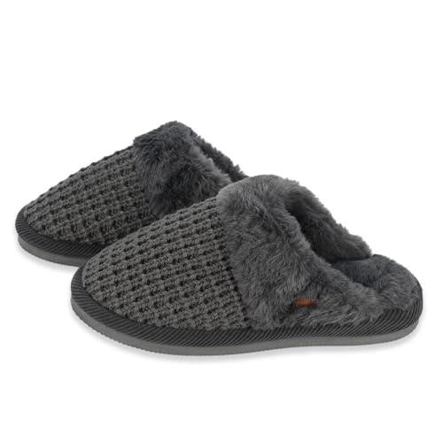 C.C Pattern Knitted Slip-On Slippers With Faux Fur Lining Indoor-Outdoor House For Women