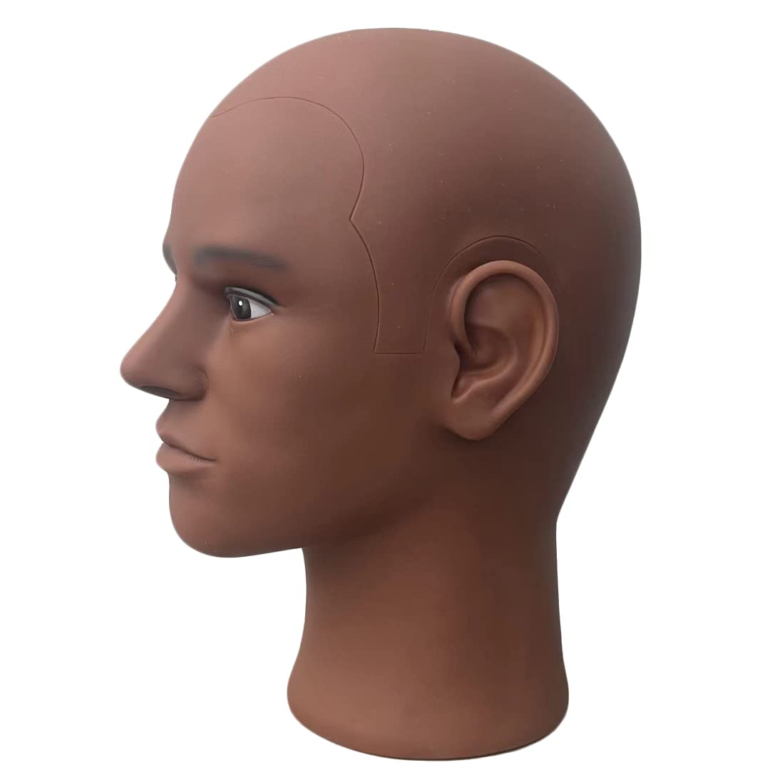 Ruilong Bald Mannequin Head Male Head, Professional Cosmetology for Wig Making or Hat Glasses Display Model Head Brown Color