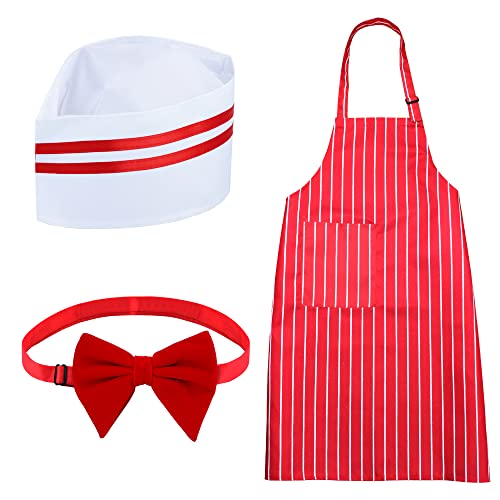 Keymall Waiter Costume Kit-Soda Jerk Costume Kit-Including 3 Pieces Hat Apron Bow Tie For Halloween 1950s Theme Costume