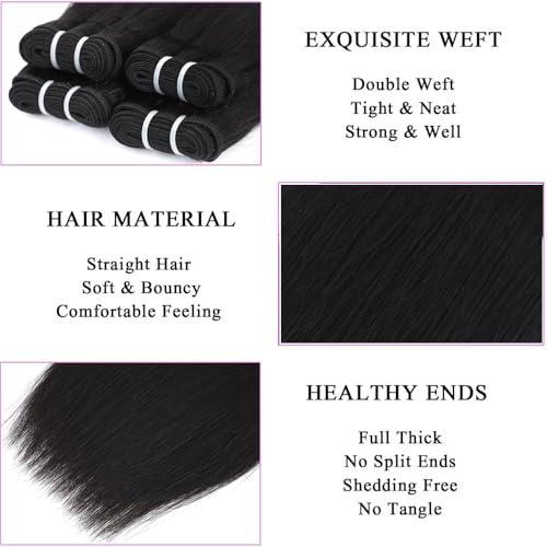14 Inch Brazilian Straight Virgin Human Hair Extensions - 4 Bundles With Closure, 10A Unprocessed, 50g/Pcs, Natural Color (14 14 14 14 With 14 Closure)