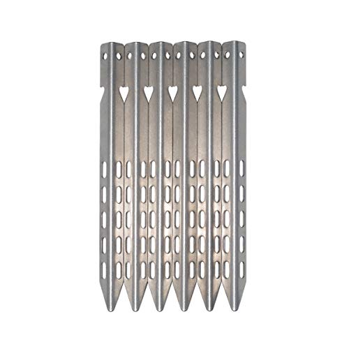 Hikemax Ultralight Titanium Tent Stakes 6 Pack - V-Shaped Tent Pegs with Reflective Pull Cords - Made for Camping