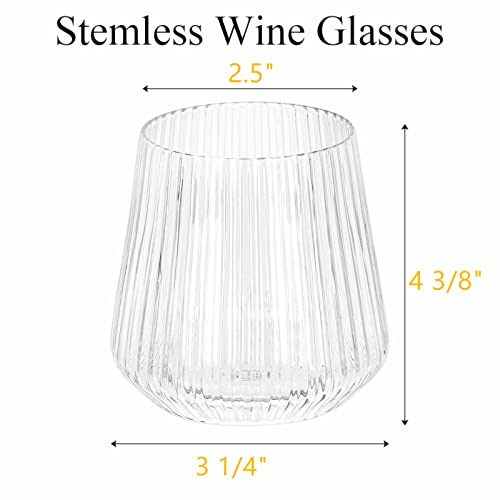 Tebery 20 Pack Plastic Ribbed Wine Glasses, 14Oz Origami Style Ridged Drinking Glasses Tumbler, Unique Vintage Stemless Cu...