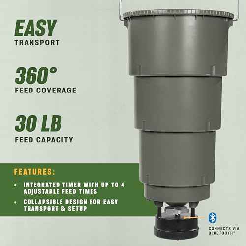 Moultrie All-in-One Hanging Deer Feeder - 30lb Capacity - Collapsible Bucket - Digital Timer with 4 Daily Feeds - Moultrie Connect Bluetooth