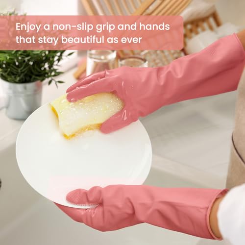 Rubber Cleaning Gloves for Dishwashing, 4 Pairs Reusable Kitchen Gloves for Washing Dishes and Household Cleaning, Colorfu...