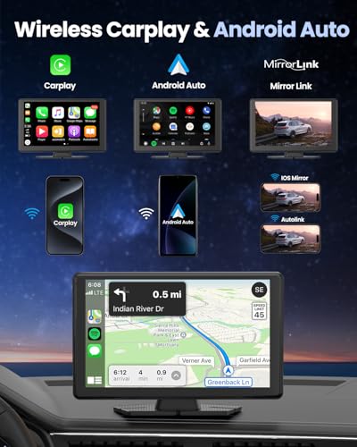VyKure Portable Carplay Screen for Car 5K Dash Cam, 9" Wireless CarPlay & Android Auto Car Audio Receivers with 1080p Back...