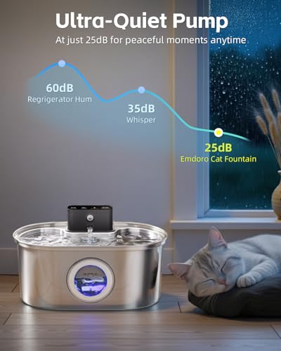Cat Water Fountain Wireless - Stainless Steel 3.2L/108oz Cordless Pet Fountain - Battery Operated Automatic Water Dispense...
