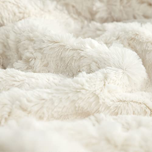 TOONOW Faux Fur Luxury Throw Blanket,Double Side Soft Fluffy Shaggy Fuzzy Blanket for Couch Sofa Bed (Cream, Throw)