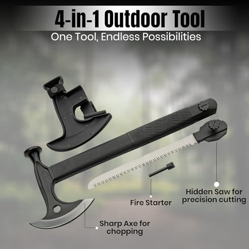 Rite Edge 17.5-Inch Hiker's Hatchet – Multi-Tool Axe with Hidden Saw, Fire Starter, Hammer, and Nylon Fiber Handle – Inclu...