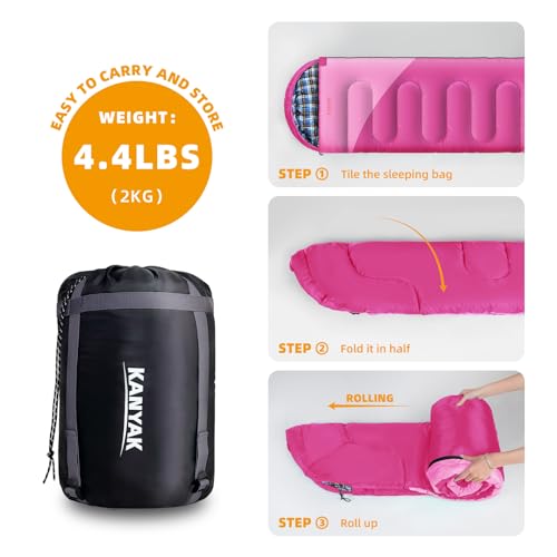 Camping Sleeping Bag, 32℉ Sleeping Bags for Adults Kids Teens Cold Weather Warm Sleeping Bag Winter for 3-4 Season Campin...