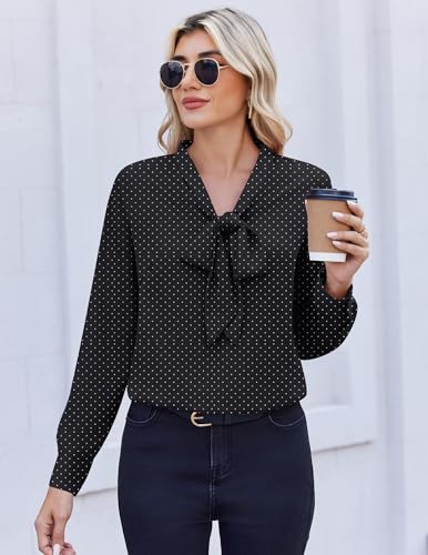 Zeagoo Womens Blouses Chiffon Long Sleeve Shirts Bow Tie Neck Work Tops Business Casual Outfits