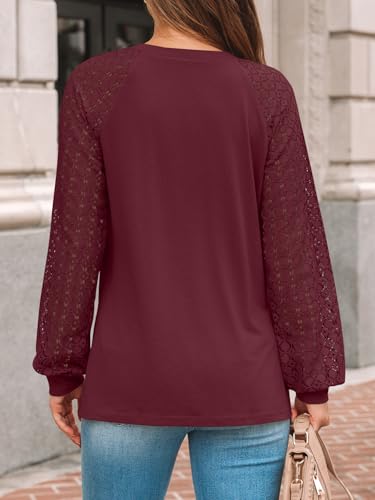 AUTOMET Womens Long Sleeve Shirts Pleated Lace Tops Fall Fashion Outfits Business Casual Blouses