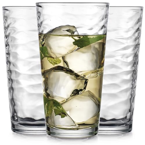 Glaver's Hammered Glass Cups. Cocktail Drinking Glasses Set of 6 Tall Kitchen Glasses, 17 oz Water Glassware For Bar, Juic...