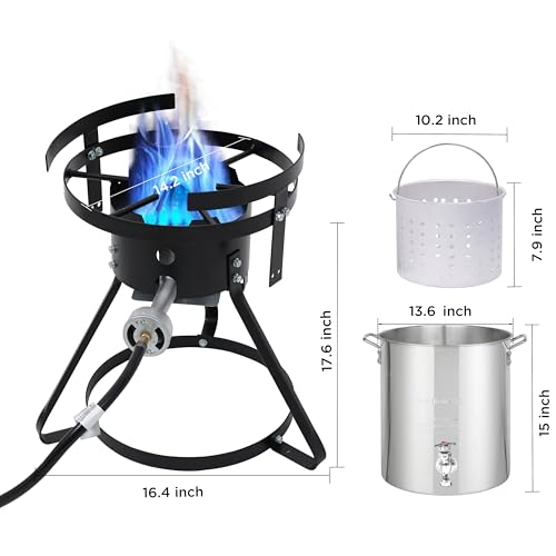 Red Mountain Valley Propane Gas Single Burner, Outdoor Camp Stove with 30Qt Pot and Timer, Seafood Boil, Outdoor Propane S...