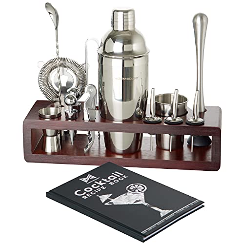 Modern Mixology 21-Piece Cocktail Shaker Set with Stand, Bartender Kit for Home Bar Accessories: 24oz Martini Shaker, Jigg...