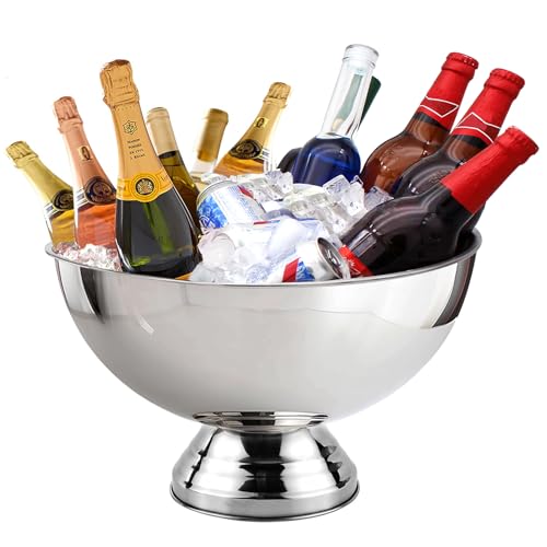 Winsterch 18/8 Stainless Steel Ice Bucket for Parties,Beverage Tub Party Bucket with Scoop,Banquet Champagne Ice Bucket Bi...
