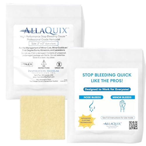 AllaQuix Stop Bleeding Gauze Pads – (2"x2") | Hemostatic Wound Dressing for Cuts & First Aid Kits | Sterile, Drug-Free, Fa...