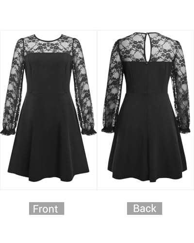 Holipick Women's Cocktail Dresses Wedding Guest Party Crew Neck Short A Line Dress with Lace Sleeves