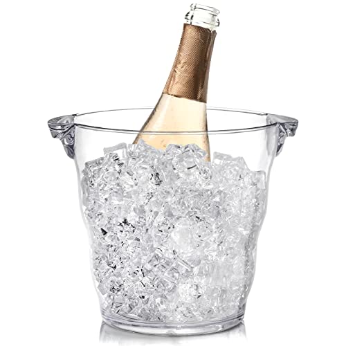 Dicunoy Ice Bucket, 4 Liter Plastic Champagne Bucket Chiller, Thick Clear Beverage Tubs with Handle, Thick Wine Cooler Buc...