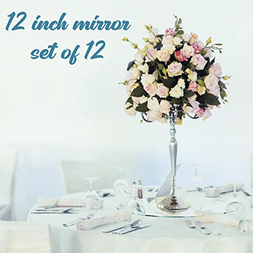 JAMBALAY 12" Round Mirror Centerpieces for Tables, Set of 12 Glass Mirror Table Centerpieces, Circle Glass Mirror Trays, M...