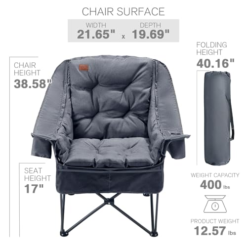 EVER ADVANCED 2 in 1 Camping Chair with Detachable Cushion, Mesh Chair for Adults Foldable, Oversized Heavy Duty Folding C...