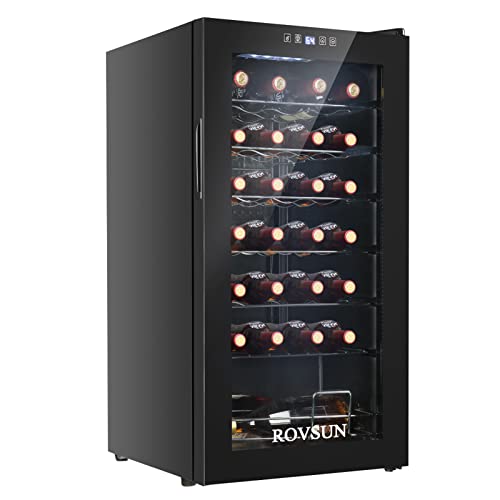 ROVSUN 28 Bottle Wine Fridge, Freestanding Compressor Wine Cooler Refrigerator, Beverage Wine Chiller with Digital Tempera...