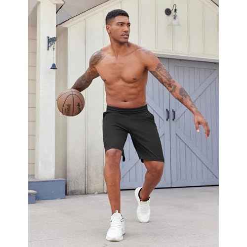 PINSPARK Mens Basketball Shorts with Pockets - 10" Quick Dry Lightweight Athletic Shorts Mesh Gym Shorts for Men