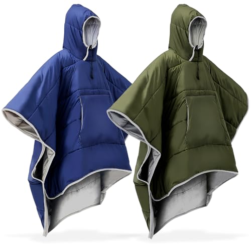 Preboun Thermal Poncho Wearable Hooded Blanket Winter Poncho Wearable Sleeping Bag Water Resistant Windproof for Men Women