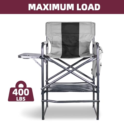 Foristrail 30" Tall Directors Chair with Side Table, 400LBS Bar Height Folding Camping Chair (Light Gray/Black)