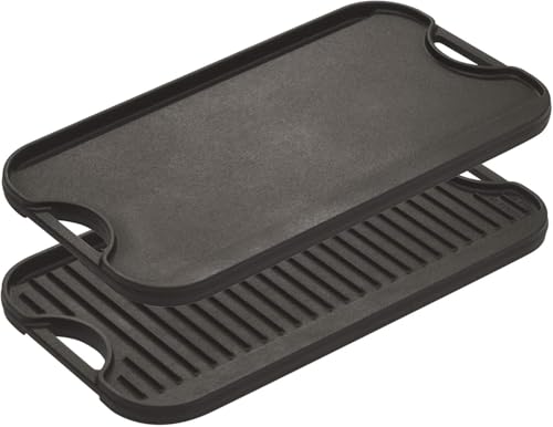 Lodge 20 x 10.44 Inch Pro-Grid Reversible Cast Iron Grill/Griddle – Double Burner Cookware, Pre-Seasoned, Non-Toxic, Made ...