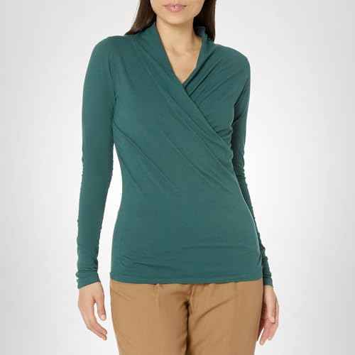 VELVET BY GRAHAM & SPENCER Women's Meri Gauzy Whisper Classic Wrap Front Top, Pine, X-Small